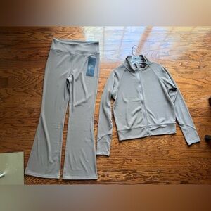 Light Gray Zip-Up Jacket & Flare Pants Set